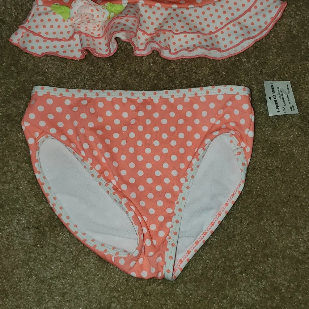 NWT GreenDog Polka Dot Tankini Swimsuit Salmon and White Sz 24 Months